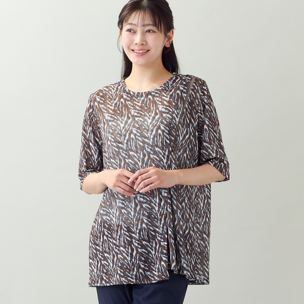 洗える・L～4Lサイズ】ゼブラ柄アシンメトリーTシャツ | レディース