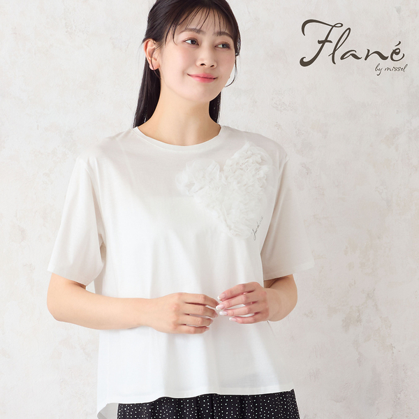 洗える・M～3Lサイズ】チュールハートTシャツ | レディース