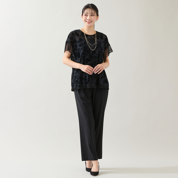 洗える・日本製・3L/4Lサイズあり】花柄チュールプルオーバー