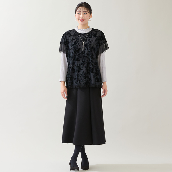 ミゼール（missel）/【洗える・日本製・3L/4Lサイズあり】花柄チュールプルオーバー 洗える・日本製・3L/4Lサイズあり】花柄チュールプルオーバー