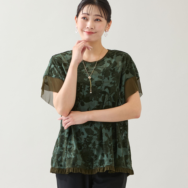 ミゼール（missel）/【洗える・日本製・3L/4Lサイズあり】花柄チュールプルオーバー 洗える・日本製・3L/4Lサイズあり】花柄チュールプルオーバー