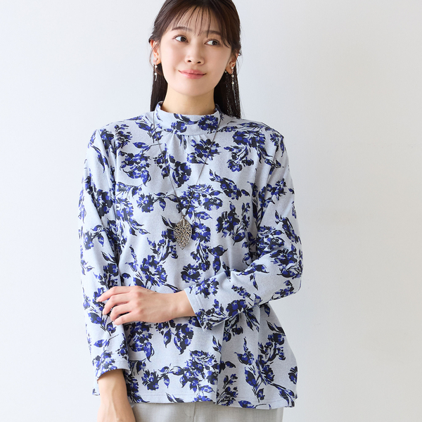 TOWAVASE 即完売　小花　カットソー　オリジナル　長袖　トップス　ブルー 洗える・L～4Lサイズ】花柄カットソー | レディースファッション
