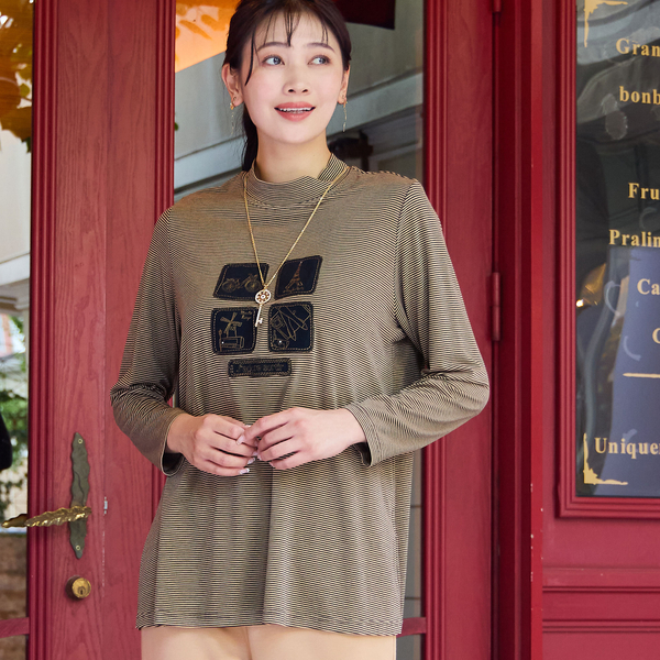 洗える・吸湿発熱性・日本製・3L/4Lサイズあり】ボーダーカットソー