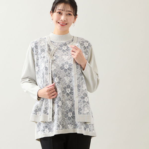 アンサンブル可・3L/4Lサイズあり】フロントレースチュニック