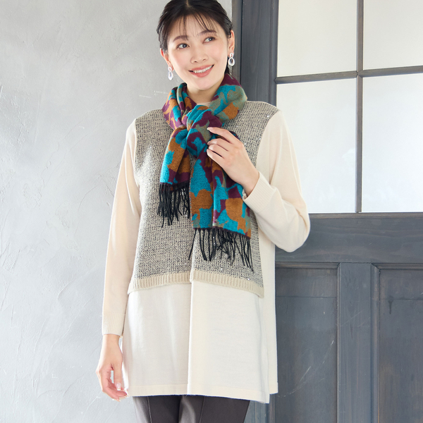 【美品】stola. Vネックスパンコール片畦ニットチュニック GOLDJAPAN 大きいサイズ レディース トップス ニット チュニック