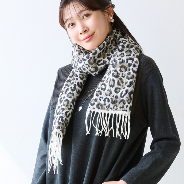 フランス　merci レディースマフラー 一部店舗/WEB限定・フランス製・洗える】パンサー柄マフラー