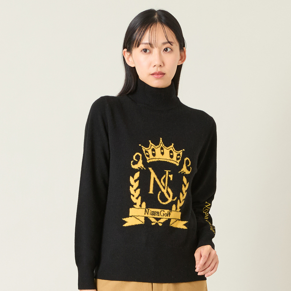 レディース】オリジナルロゴカシミヤインターシャニットセーター