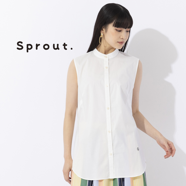 Sprout.】綿混バンドカラー ノースリーブブラウス | レディース