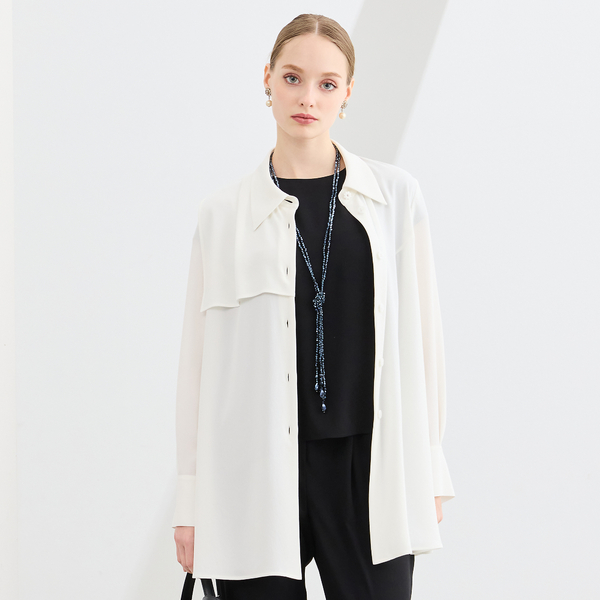 M～4L/セットアップ対応】バックサテン梨地衿付きブラウス