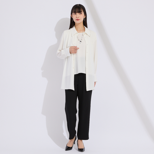 M～4L/セットアップ対応】バックサテン梨地衿付きブラウス