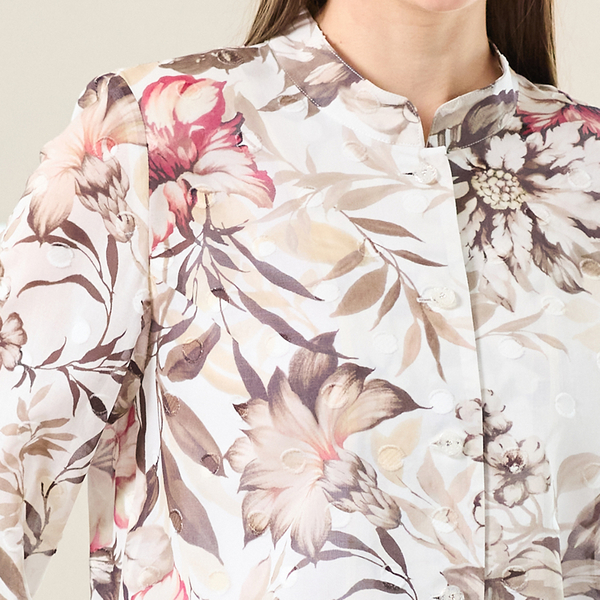 【Selection】海島綿カットジャカード　フラワープリントブラウス Liliane Burty｜【Selection】海島綿カットジャカード フラワー