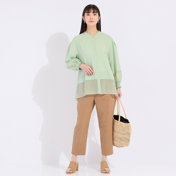 MARIEBELLE JEAN】リネンストレッチクロップドパンツ