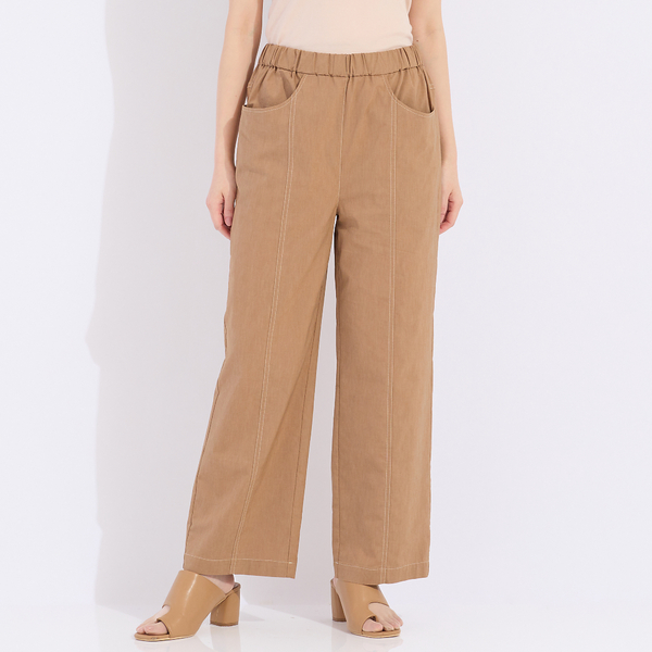 美品 Plantation プランテーション 綿麻混紡 カジュアルワイドパンツ