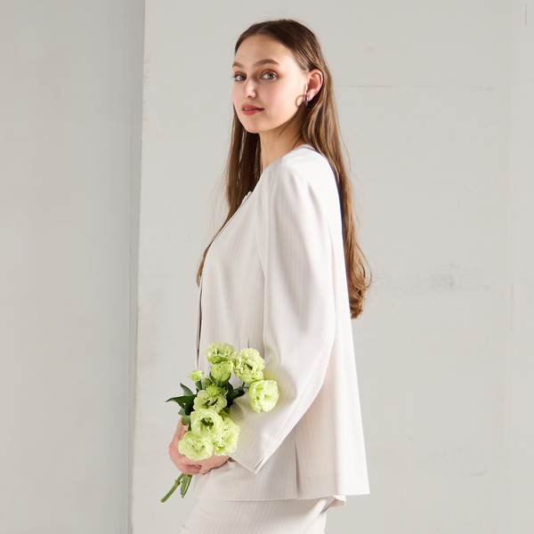 M～4L/セットアップ対応】ストライプノーカラージャケット