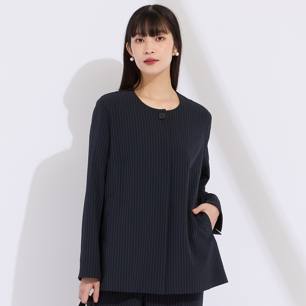 リリアンビューティ（Liliane Burty）/【M〜4L/セットアップ対応】ストライプノーカラージャケット M～4L/セットアップ対応】ストライプノーカラージャケット