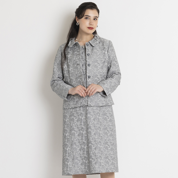 ふくれ織ジャカード タック衿ジャケット[セットアップ可