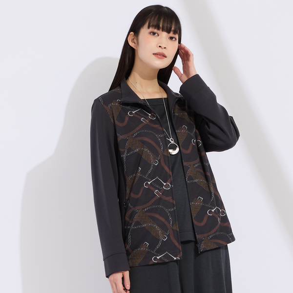 M～4L】オーナメントプリントジップアップジャケット | レディース
