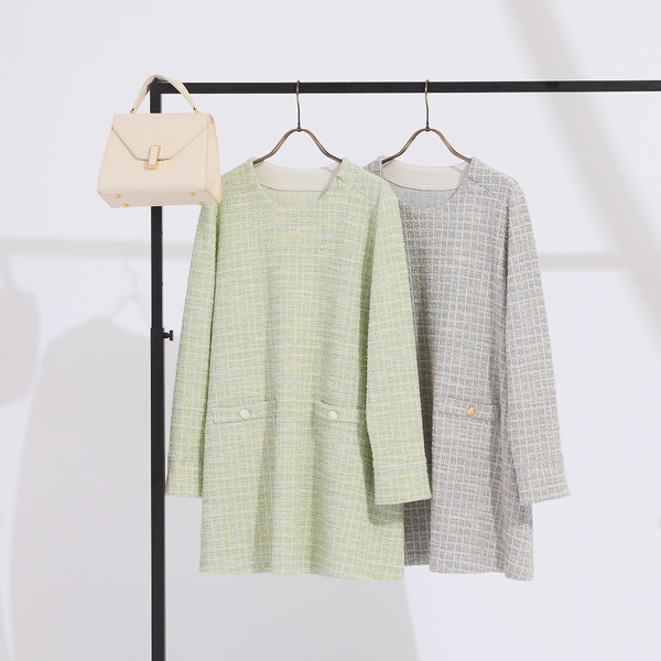 M～4L】イタリア製素材ラメニットツイードチュニック | レディース