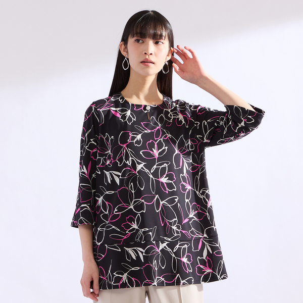 M～4L】ラインフラワープリントTシャツ | レディースファッション 