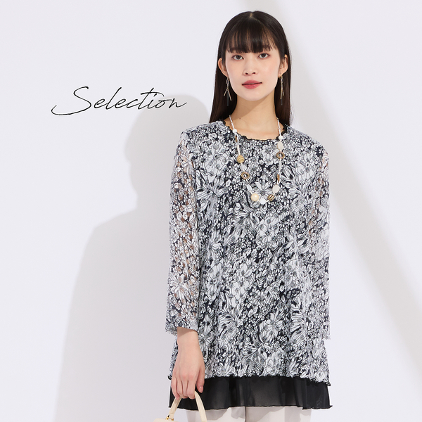 チュール　チュニック チュール+30/40ソフト天竺×60ローンフラワーギフト刺繍チュニック