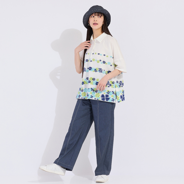 【Sprout.】フラワーカットジャカードポロシャツ Sprout.】フラワーカットジャカードポロシャツ | レディース