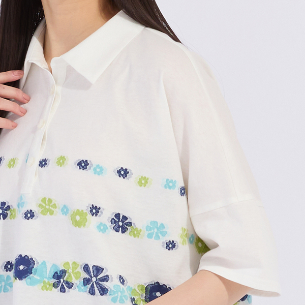 【Sprout.】フラワーカットジャカードポロシャツ Sprout.】フラワーカットジャカードポロシャツ | レディース