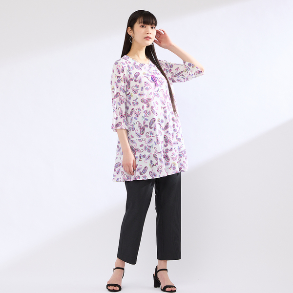 【M〜4L】ウォッシャブルペイズリープリントTシャツ M～4L】ウォッシャブルペイズリープリントTシャツ | レディース