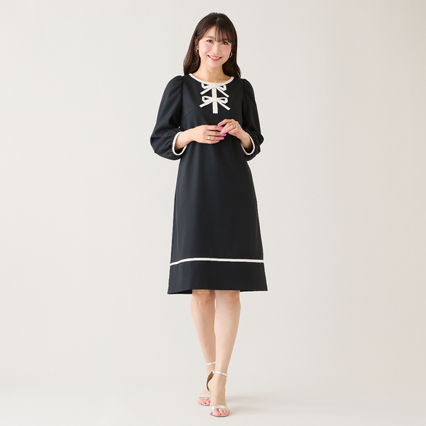 伸縮性◎/イージーケア】配色リボンワンピース | レディース