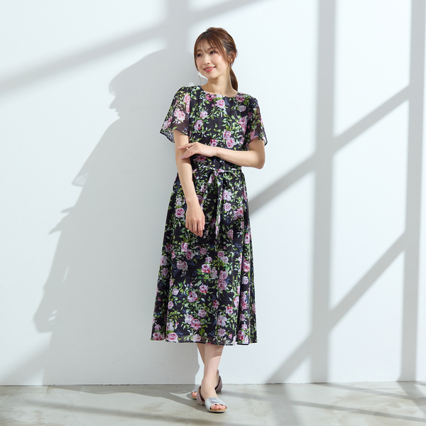 美ワンピ/手洗いOK】ローズプリントワンピース | レディース  