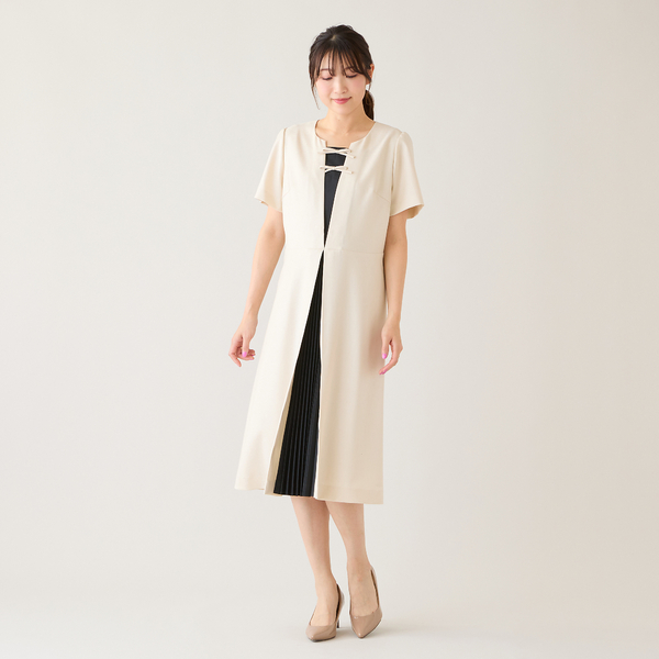 新品 MARNI フロントリボンフレアワンピース ベージュ サイズ38*VC27 接触冷感/防シワ/イージーケア】フロントリボンワンピース