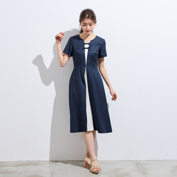 美品¥60,500 フロントリボンワンピース(38 Ｌ) 接触冷感/防シワ/イージーケア】フロントリボンワンピース