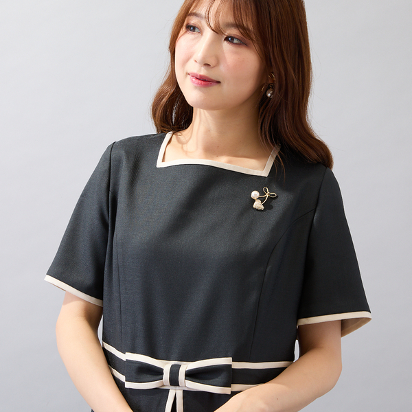 美シルエットワンピ】【接触冷感/防シワ】パイピングリボンワンピース