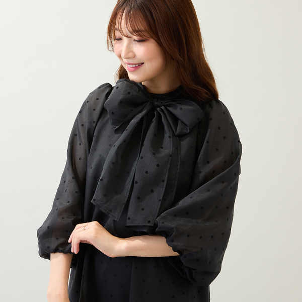 オーガンジーフロッキードットリボンワンピース | レディース