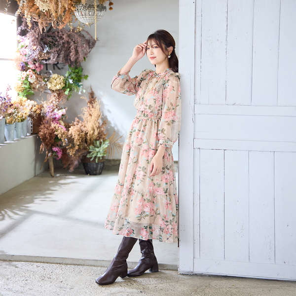 手洗いOK】ボタニカル風フラワーワンピース | レディースファッション