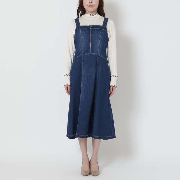 伸縮性◎】フレアデニムジャンパースカート | レディースファッション