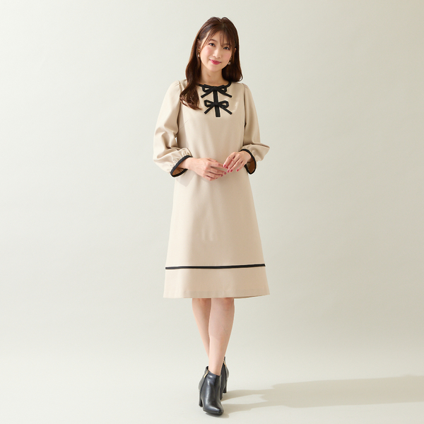 伸縮性◎/イージーケア】配色リボンワンピース | レディース