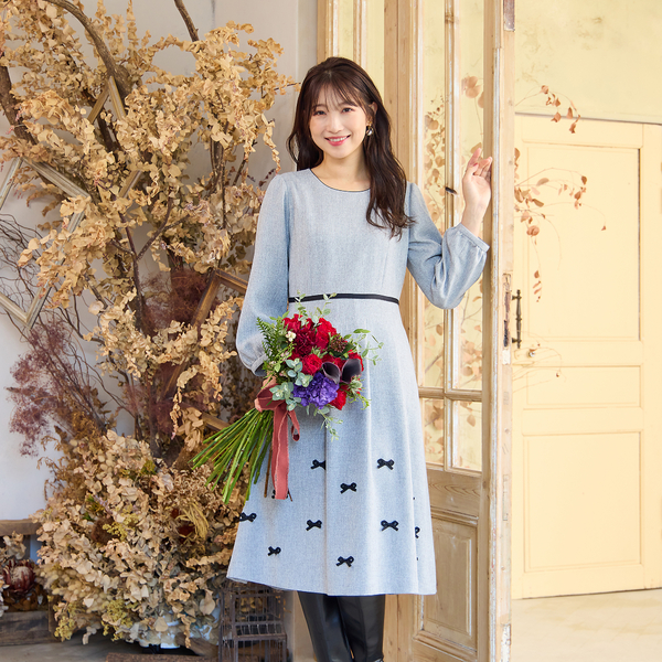 ウールライク素材】サテンリボンワンピース | レディースファッション