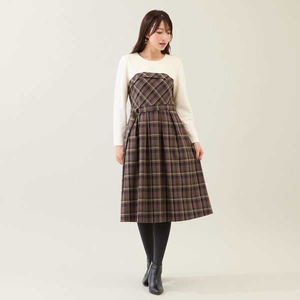 バーバリーロンドン　タートルチェックドッキングプリーツワンピース fvai167red-1.jpg?1
