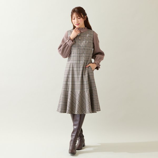 【未使用級♡希少42】高級ライン　ローズティアラ　ジャガードフラワーワンピース 美シルエット】つぼみ刺繍ワンピース（51015501