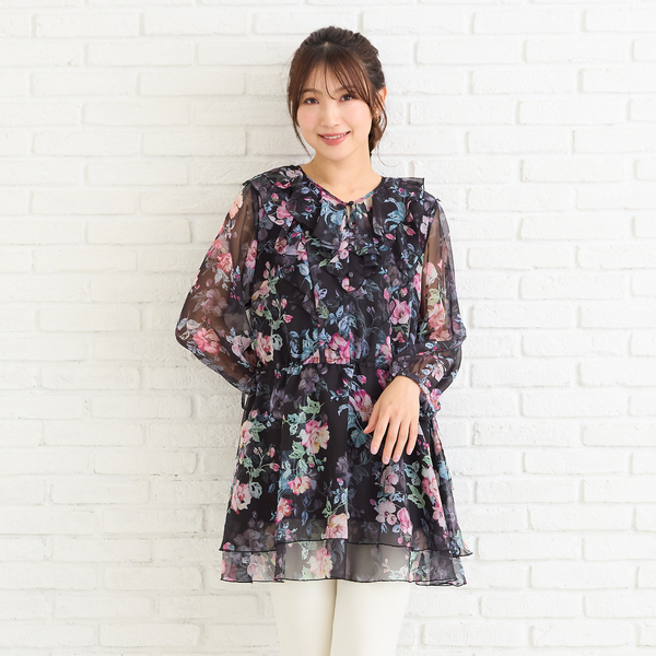 オリジナルプリントフリルチュニック | レディースファッション