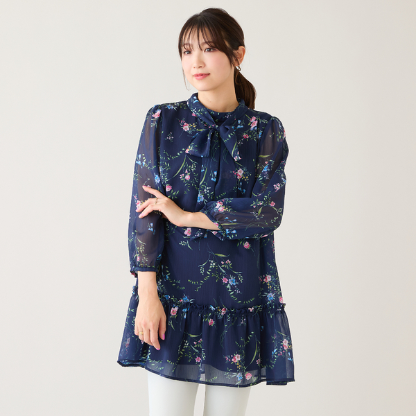 ボタニカルプリントリボンタイチュニック | レディースファッション