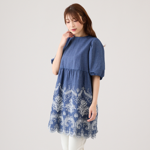 手洗いOK】スカラ刺繍チュニック | レディースファッション 手洗いOK】スカラ刺繍チュニック | レディースファッション