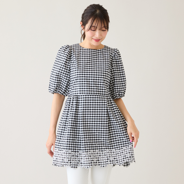 スカラ刺繍チュニック/ ギンガムチェック | レディースファッション