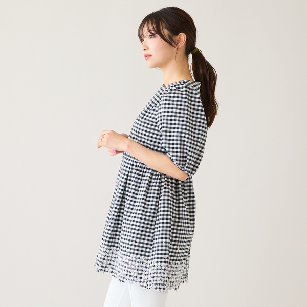 スカラ刺繍チュニック/ ギンガムチェック | レディースファッション