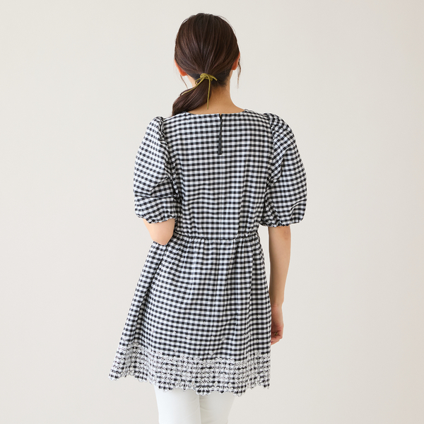スカラ刺繍チュニック/ ギンガムチェック | レディースファッション