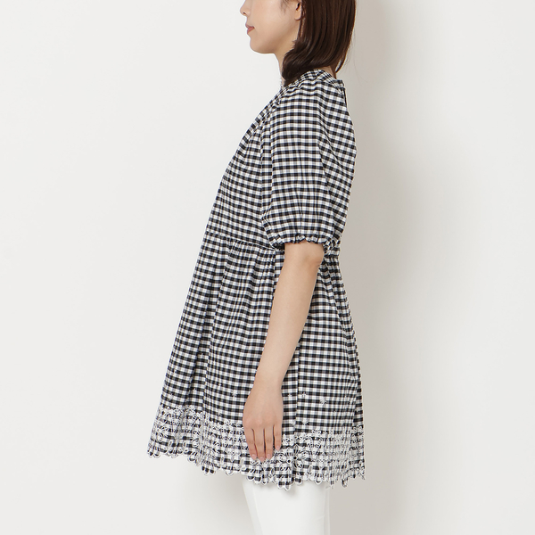 スカラ刺繍チュニック/ ギンガムチェック | レディースファッション