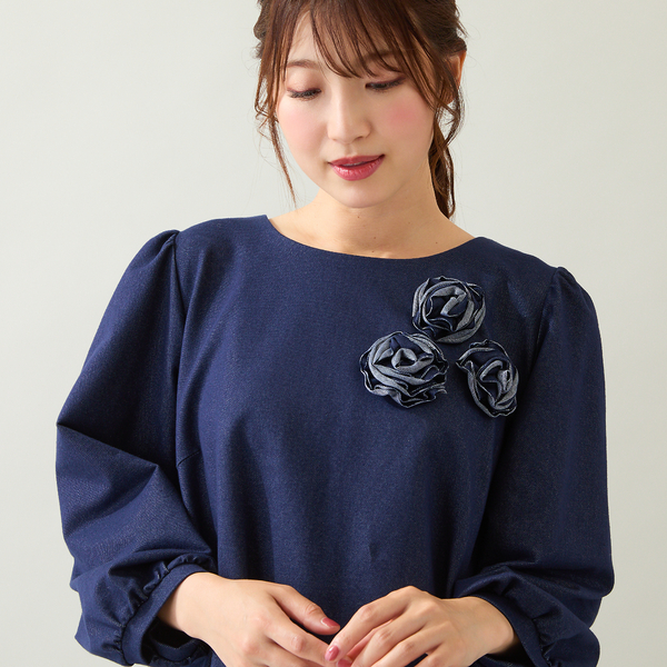 バーバララング　リネン　ニット　五分袖フリルチュニック　フランス製 バーバララング リネン ニット 五分袖フリルチュニック フランス