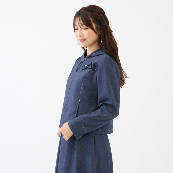 新品】ローズティアラ レース襟付きデニムジャケット 伸縮性◎ 42