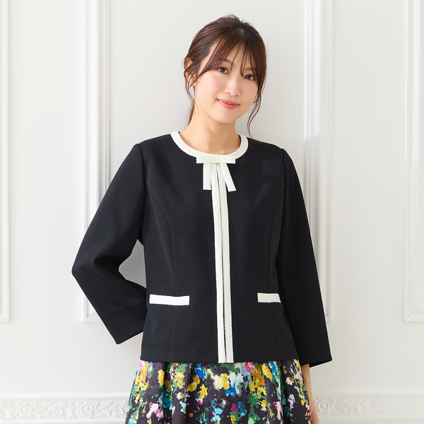 美品INGEBORGリボンモチーフ ブラックベルベットノーカラージャケット mamapocket4976_20220317-11