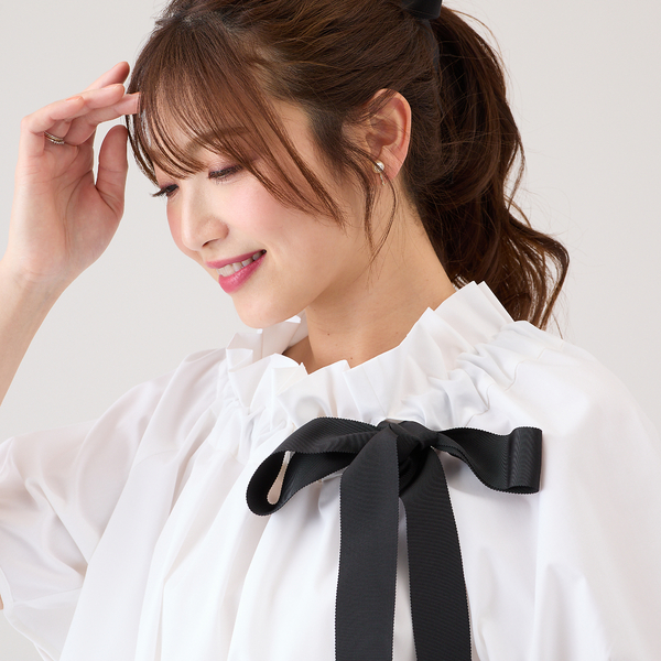 ブラウス シャツ 「接触冷感/UVカット/イージーケア/水洗いOK」ギャザーリボンブラウス レディース 接触冷感/UVカット/イージーケア/水洗いOK】ギャザーリボン